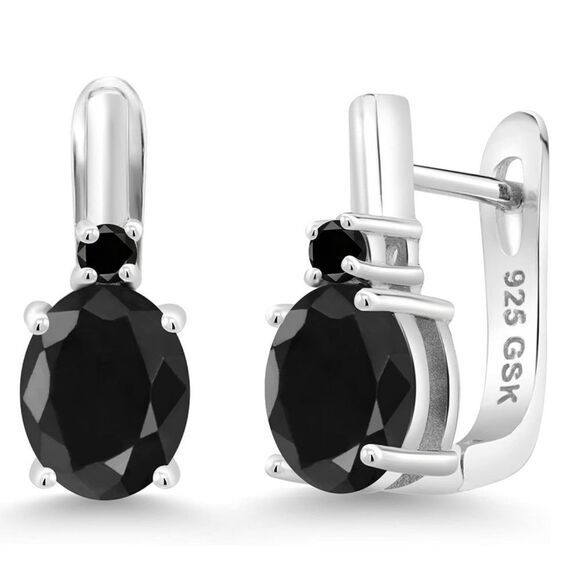 925 Sterling Silver with 5.21 Cttw Black Sapphire and Black Diamond Earrings